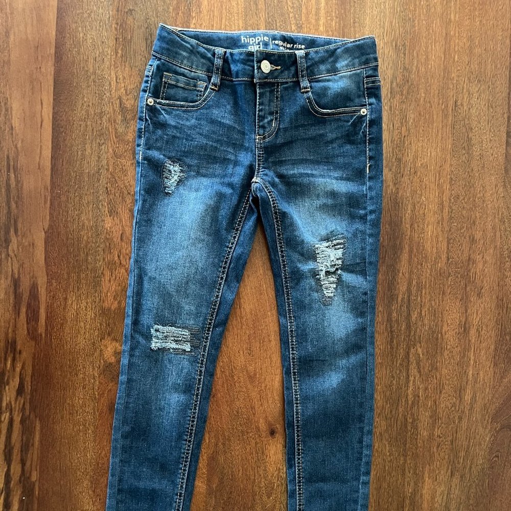 Hippie Girl Distressed Denim, Size 8, Dark